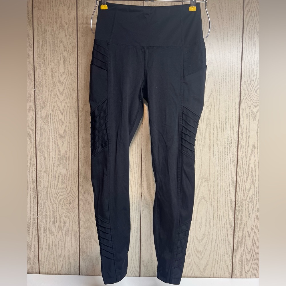 Member's Mark Women Active Moto Ankle Leggings Pocket Black Small High Rise EUC